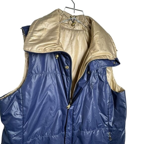 Polo Ralph Lauren Golf Women’s Size Large Reversible Puffer Vest Navy Blue Gold - Picture 4 of 13